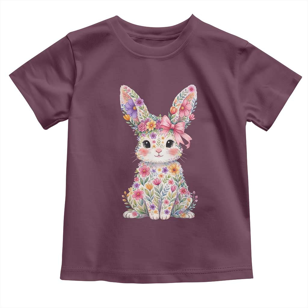 Cute Floral Easter Bunny Graphic Toddler T Shirt Adorable Spring Rabbit with Flowers Pastel Aesthetic Gift
