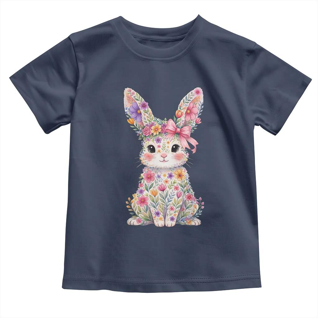 Cute Floral Easter Bunny Graphic Toddler T Shirt Adorable Spring Rabbit with Flowers Pastel Aesthetic Gift