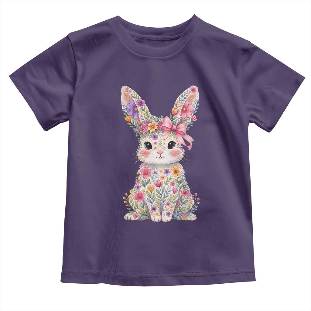 Cute Floral Easter Bunny Graphic Toddler T Shirt Adorable Spring Rabbit with Flowers Pastel Aesthetic Gift