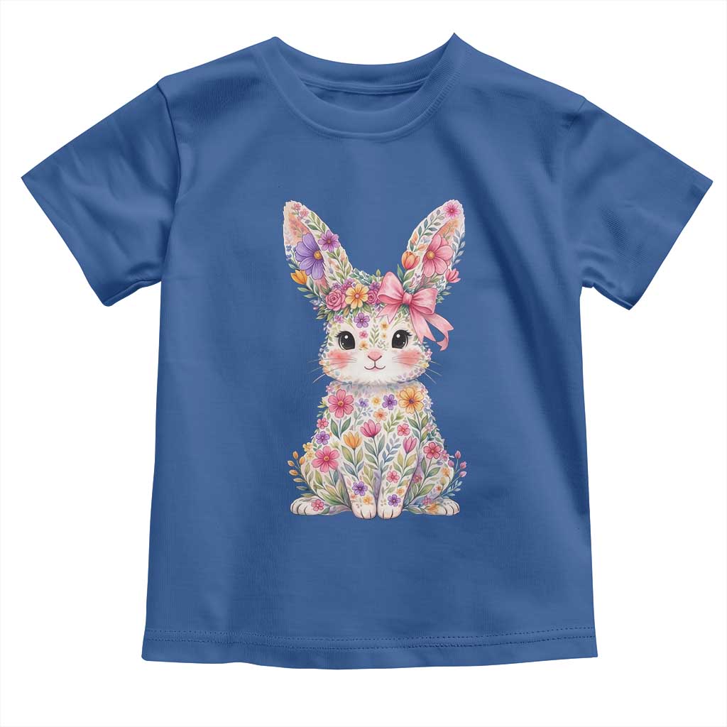 Cute Floral Easter Bunny Graphic Toddler T Shirt Adorable Spring Rabbit with Flowers Pastel Aesthetic Gift