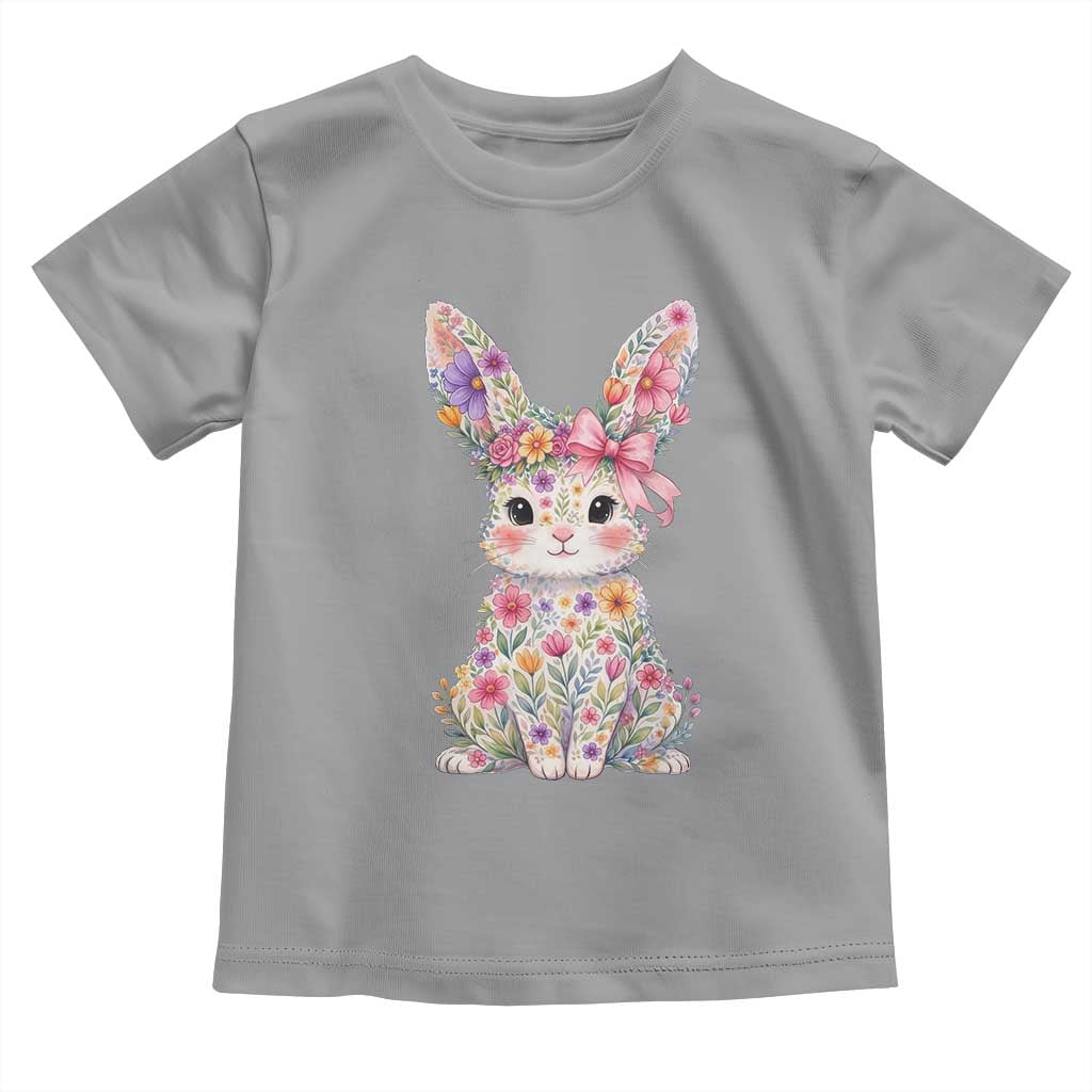 Cute Floral Easter Bunny Graphic Toddler T Shirt Adorable Spring Rabbit with Flowers Pastel Aesthetic Gift