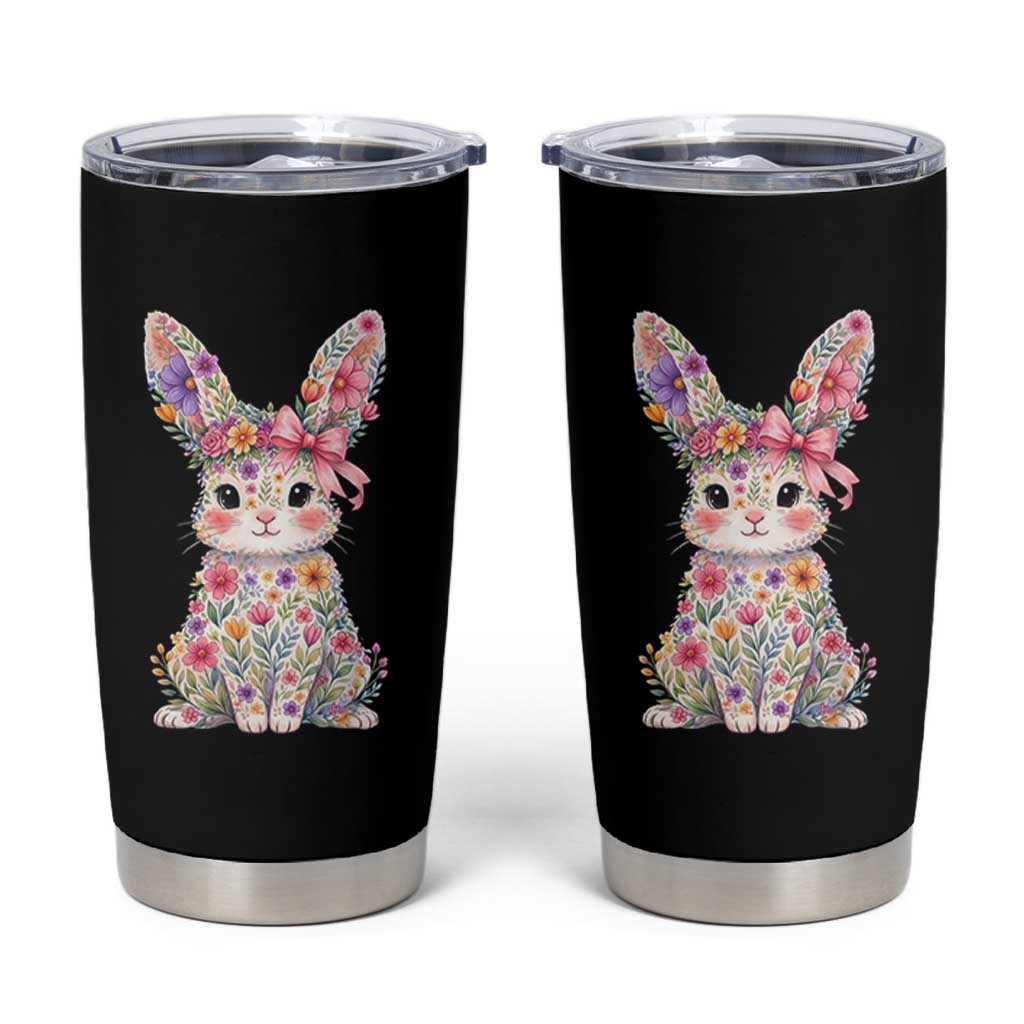 Cute Floral Easter Bunny Graphic Tumbler Cup Adorable Spring Rabbit with Flowers Pastel Aesthetic Gift