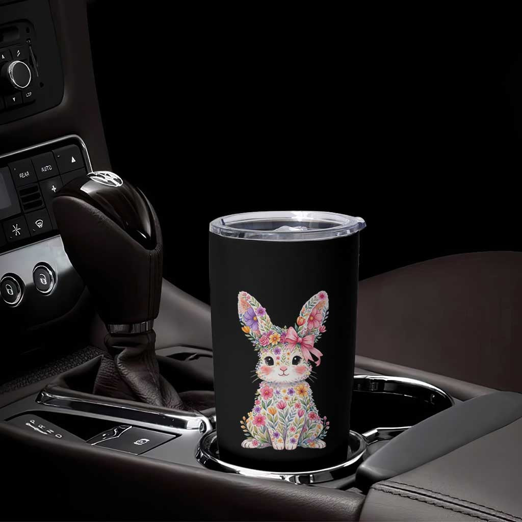 Cute Floral Easter Bunny Graphic Tumbler Cup Adorable Spring Rabbit with Flowers Pastel Aesthetic Gift