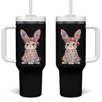 Cute Floral Easter Bunny Graphic Tumbler With Handle Adorable Spring Rabbit with Flowers Pastel Aesthetic Gift