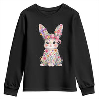 Cute Floral Easter Bunny Graphic Youth Sweatshirt Adorable Spring Rabbit with Flowers Pastel Aesthetic Gift