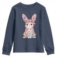 Cute Floral Easter Bunny Graphic Youth Sweatshirt Adorable Spring Rabbit with Flowers Pastel Aesthetic Gift