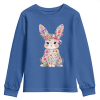 Cute Floral Easter Bunny Graphic Youth Sweatshirt Adorable Spring Rabbit with Flowers Pastel Aesthetic Gift