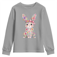 Cute Floral Easter Bunny Graphic Youth Sweatshirt Adorable Spring Rabbit with Flowers Pastel Aesthetic Gift