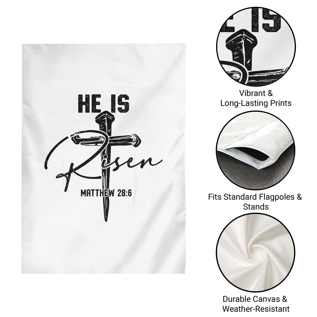 He Is Risen Matthew 28:6 Christian Easter Garden Flag Nail Cross Faith Religious Inspirational Gift