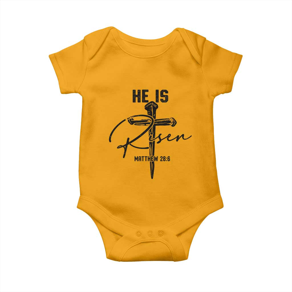 He Is Risen Matthew 28:6 Christian Easter Baby Onesie Nail Cross Faith Religious Inspirational Gift
