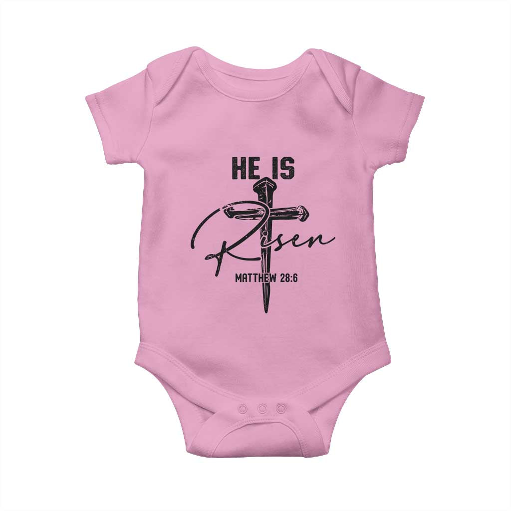 He Is Risen Matthew 28:6 Christian Easter Baby Onesie Nail Cross Faith Religious Inspirational Gift