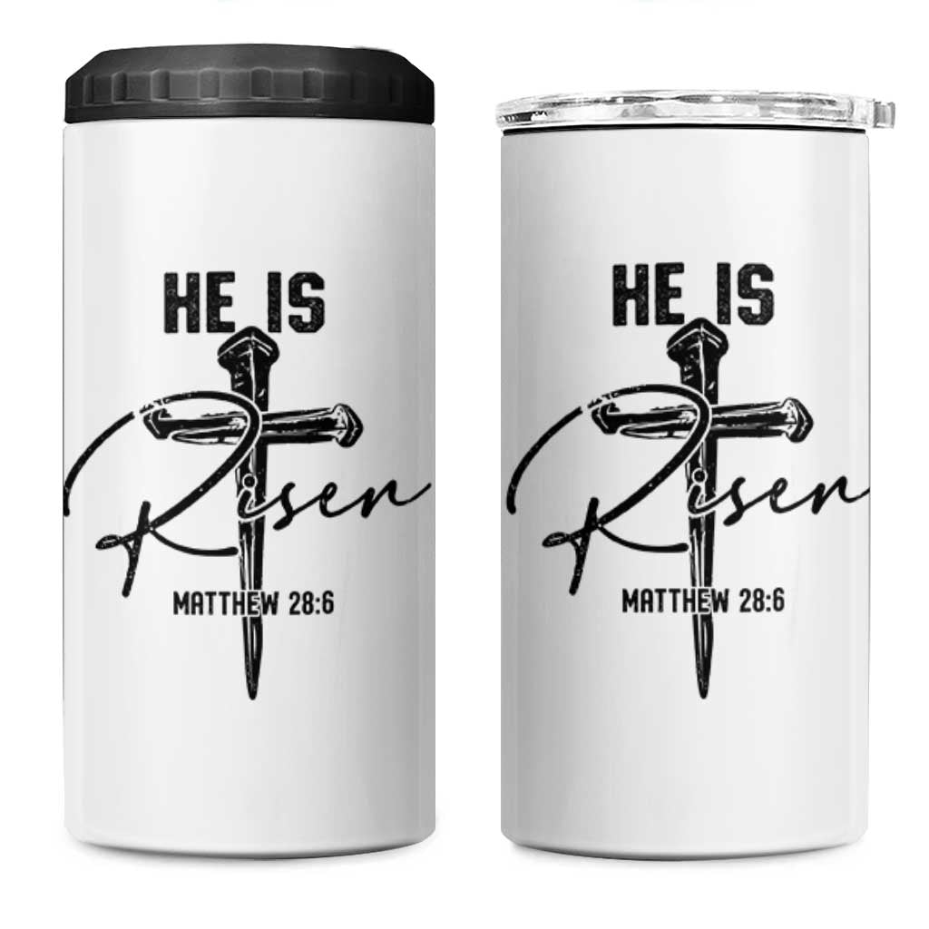 He Is Risen Matthew 28:6 Christian Easter 4 in 1 Can Cooler Tumbler Nail Cross Faith Religious Inspirational Gift