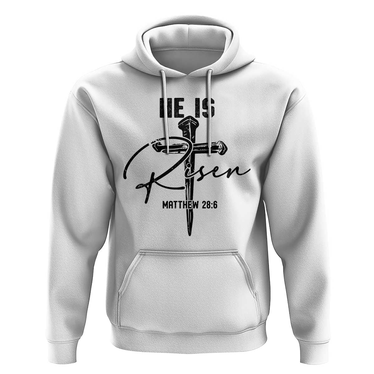 He Is Risen Matthew 28:6 Christian Easter Hoodie Nail Cross Faith Religious Inspirational Gift