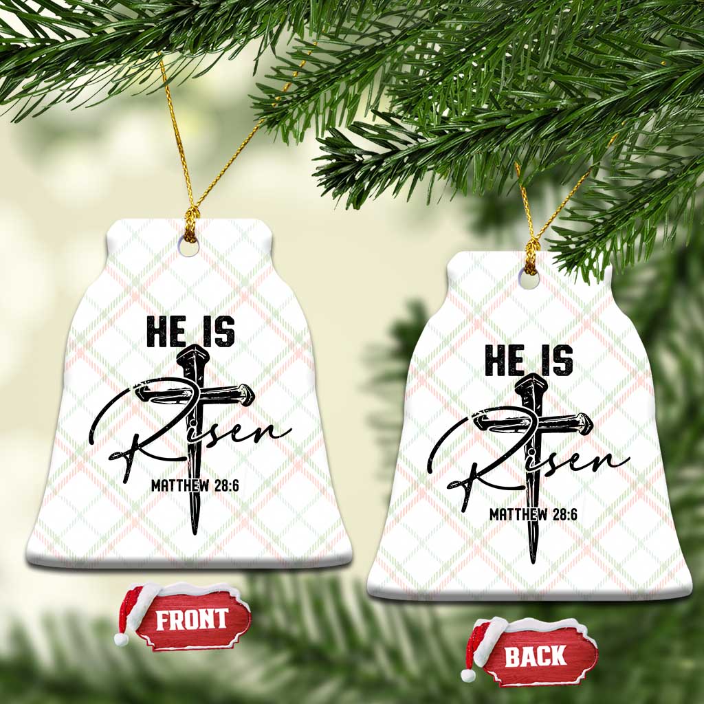 He Is Risen Matthew 28:6 Christian Easter Ceramic Ornament Nail Cross Faith Religious Inspirational Gift
