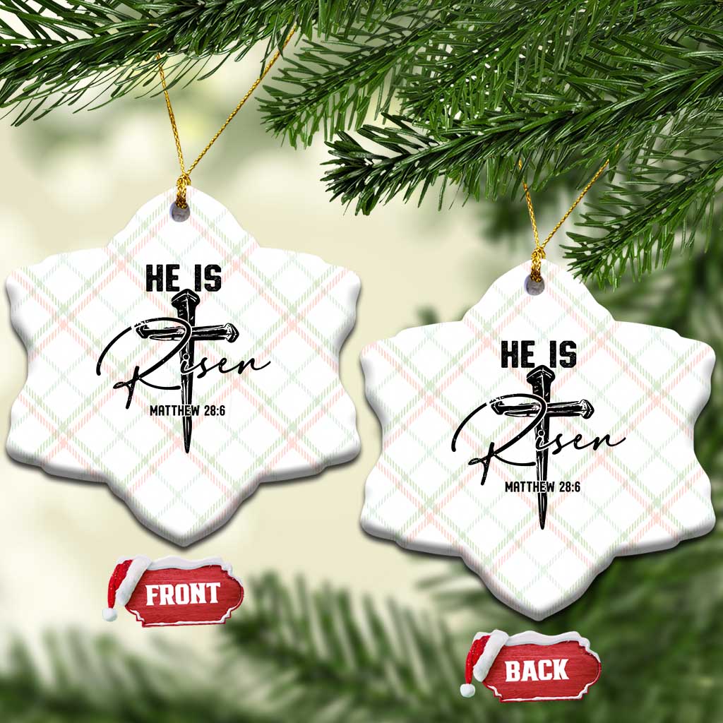 He Is Risen Matthew 28:6 Christian Easter Ceramic Ornament Nail Cross Faith Religious Inspirational Gift