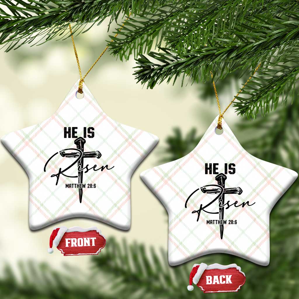 He Is Risen Matthew 28:6 Christian Easter Ceramic Ornament Nail Cross Faith Religious Inspirational Gift