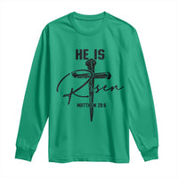 He Is Risen Matthew 28:6 Christian Easter Long Sleeve Shirt Nail Cross Faith Religious Inspirational Gift