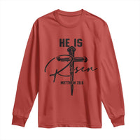 He Is Risen Matthew 28:6 Christian Easter Long Sleeve Shirt Nail Cross Faith Religious Inspirational Gift
