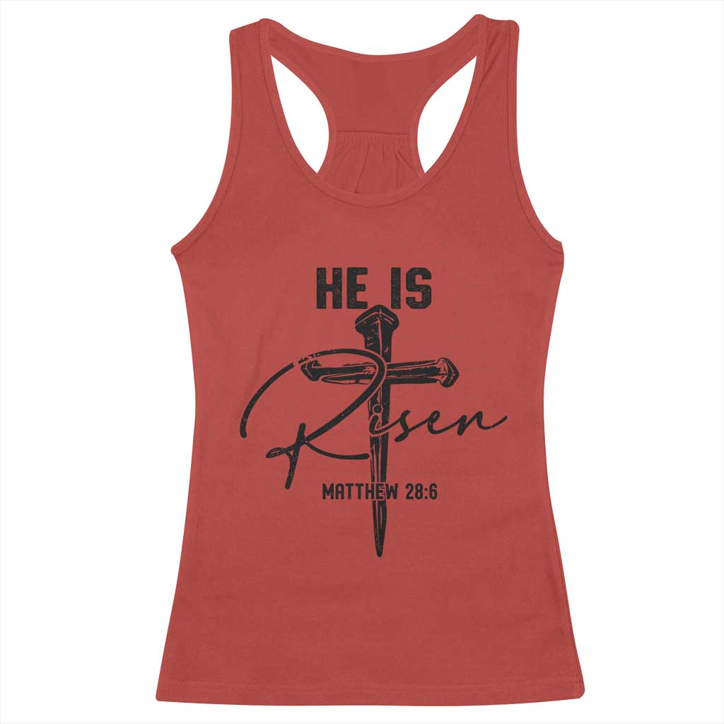 He Is Risen Matthew 28:6 Christian Easter Racerback Tank Top Nail Cross Faith Religious Inspirational Gift