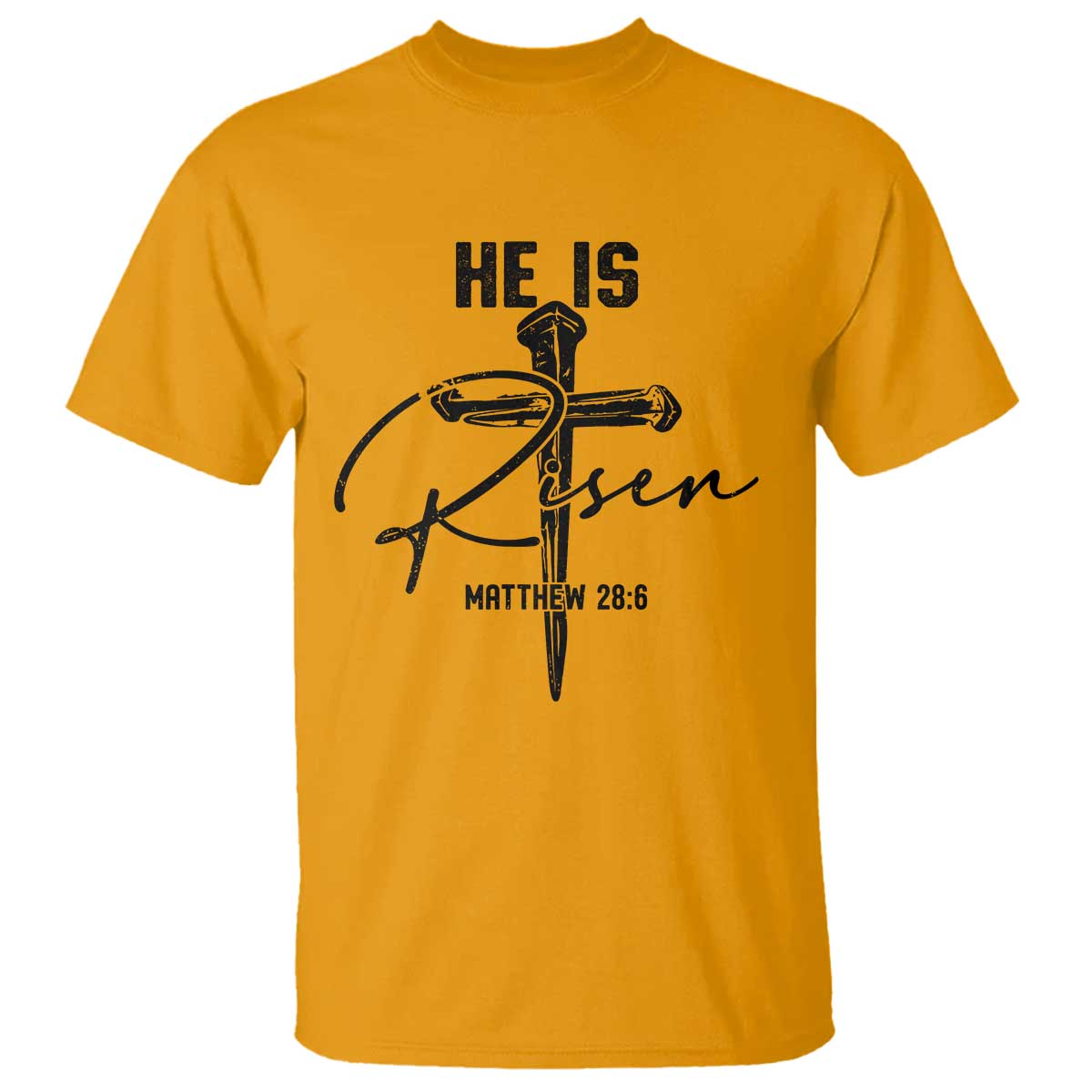 He Is Risen Matthew 28:6 Christian Easter T Shirt Nail Cross Faith Religious Inspirational Gift