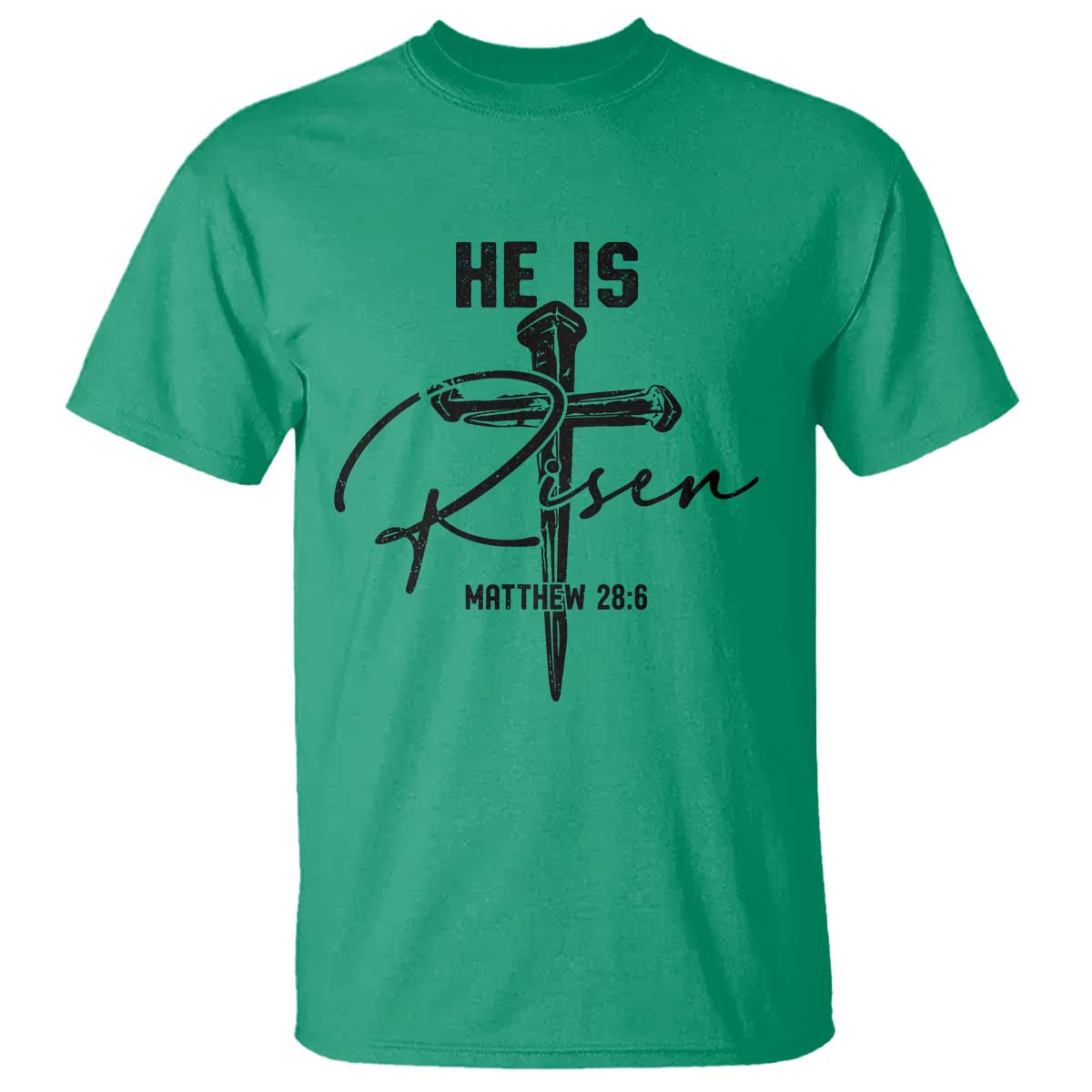 He Is Risen Matthew 28:6 Christian Easter T Shirt Nail Cross Faith Religious Inspirational Gift