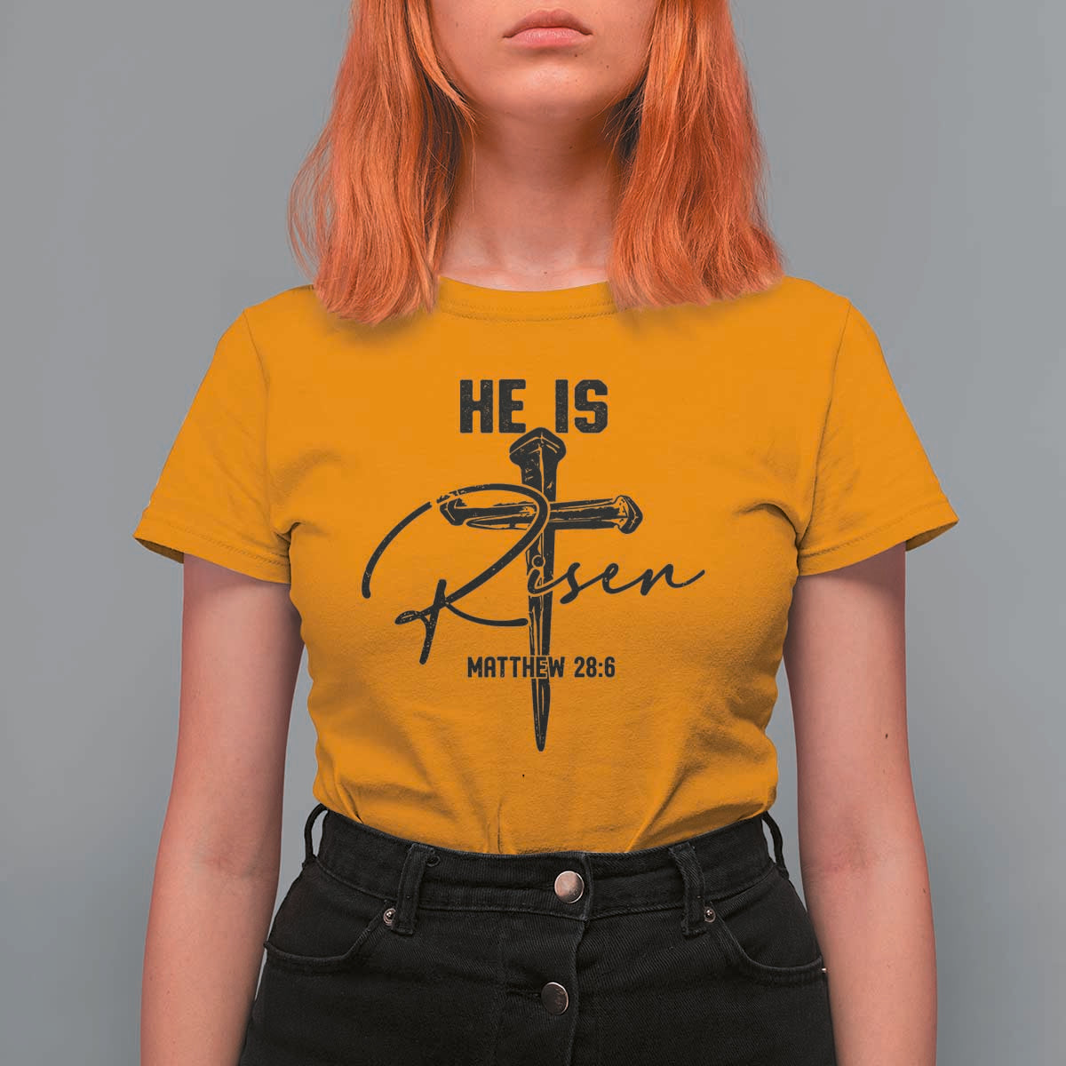 He Is Risen Matthew 28:6 Christian Easter T Shirt For Women Nail Cross Faith Religious Inspirational Gift