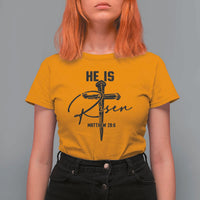 He Is Risen Matthew 28:6 Christian Easter T Shirt For Women Nail Cross Faith Religious Inspirational Gift