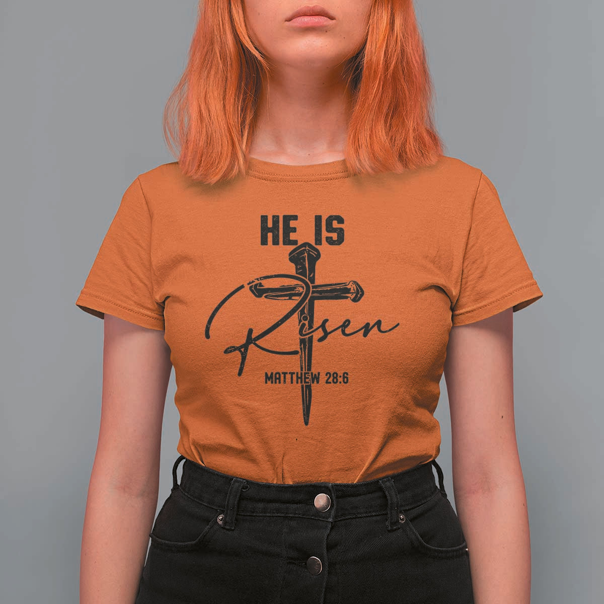 He Is Risen Matthew 28:6 Christian Easter T Shirt For Women Nail Cross Faith Religious Inspirational Gift