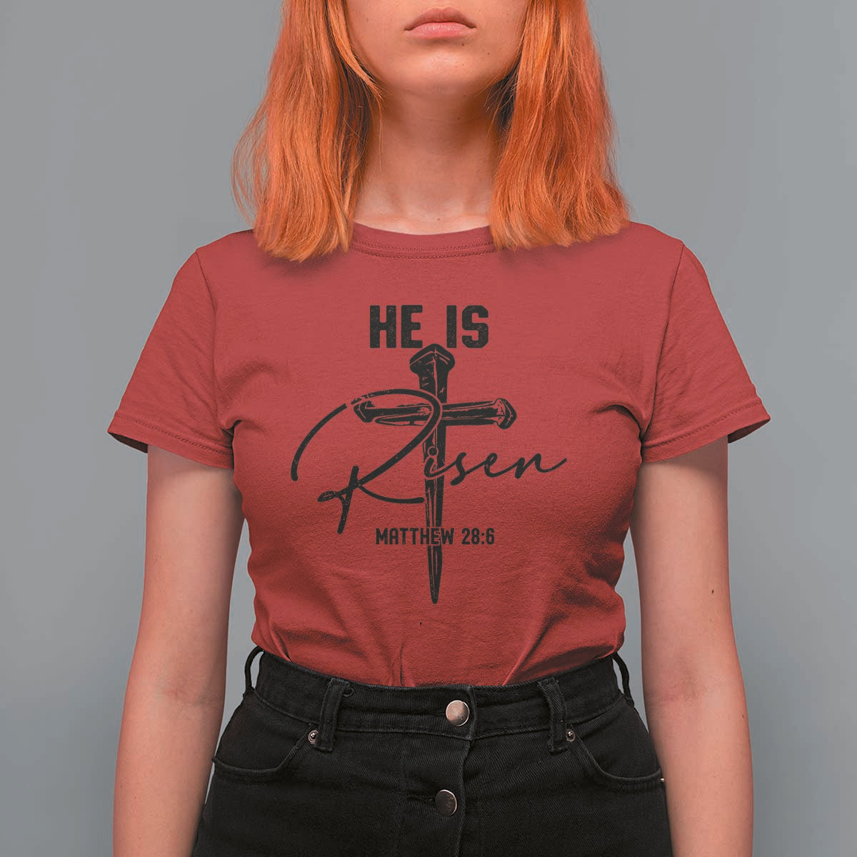 He Is Risen Matthew 28:6 Christian Easter T Shirt For Women Nail Cross Faith Religious Inspirational Gift