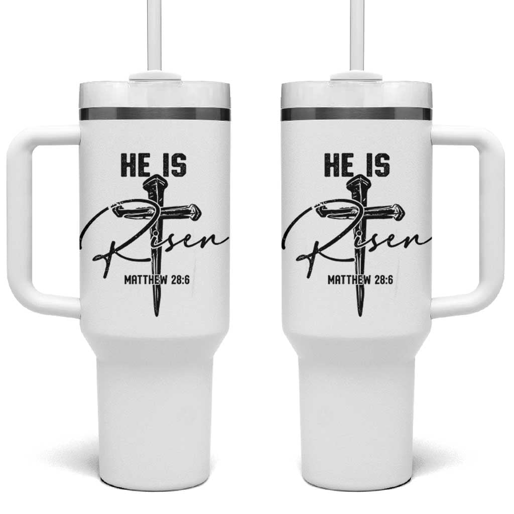 He Is Risen Matthew 28:6 Christian Easter Tumbler With Handle Nail Cross Faith Religious Inspirational Gift