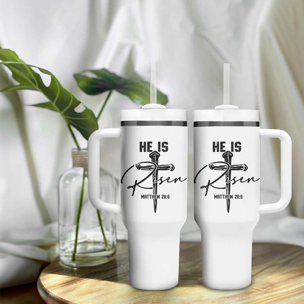 He Is Risen Matthew 28:6 Christian Easter Tumbler With Handle Nail Cross Faith Religious Inspirational Gift