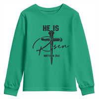 He Is Risen Matthew 28:6 Christian Easter Youth Sweatshirt Nail Cross Faith Religious Inspirational Gift