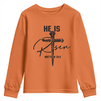He Is Risen Matthew 28:6 Christian Easter Youth Sweatshirt Nail Cross Faith Religious Inspirational Gift