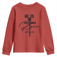 He Is Risen Matthew 28:6 Christian Easter Youth Sweatshirt Nail Cross Faith Religious Inspirational Gift