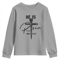 He Is Risen Matthew 28:6 Christian Easter Youth Sweatshirt Nail Cross Faith Religious Inspirational Gift