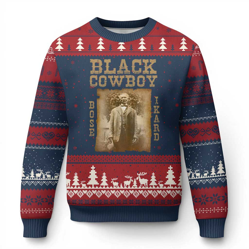 Bose Ikard Ugly Christmas Sweater Black Cowboy Western Legend Vintage - Wonder Print Shop