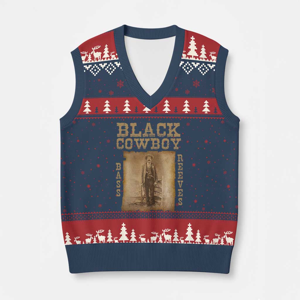 Bass Reeves V-Neck Knit Sweater Vest Black Cowboy Western Legend Vintage - Wonder Print Shop