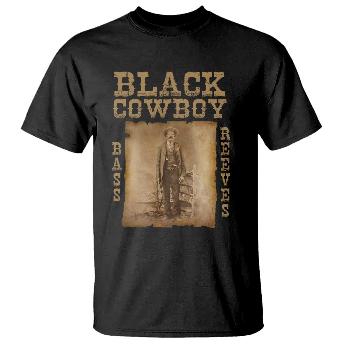 Bass Reeves T Shirt Black Cowboy Western Legend Vintage