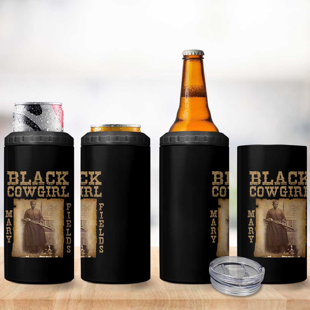 Mary Fields 4 in 1 Can Cooler Tumbler Black Cowgirl Pioneer Western Legend Vintage