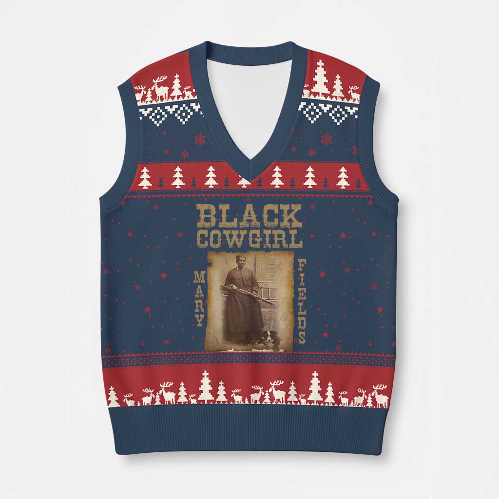 Mary Fields V-Neck Knit Sweater Vest Black Cowgirl Pioneer Western Legend Vintage - Wonder Print Shop
