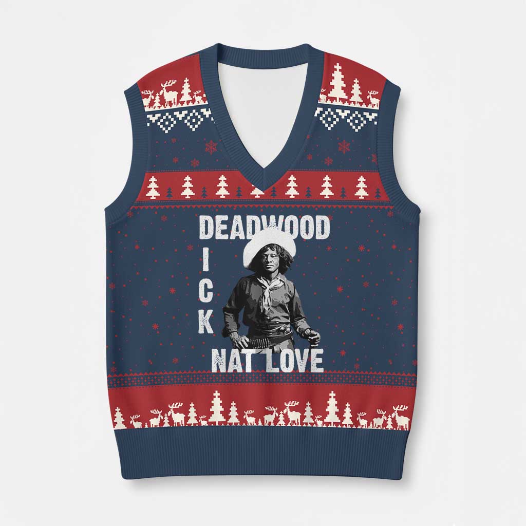 Nat Love V-Neck Knit Sweater Vest Deadwood Dick Black Cowboy Western Legend Vintage - Wonder Print Shop
