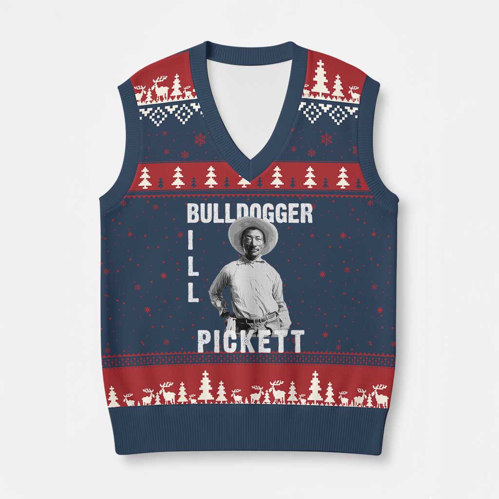 Bill Pickett V-Neck Knit Sweater Vest Bulldogger Black Cowboy Western Legend Vintage - Wonder Print Shop
