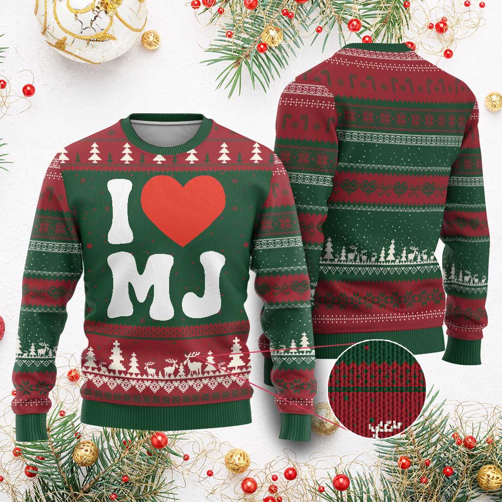 I Heart MJ Classic Graphic Tribute Ugly Christmas Sweater Love Pop Legend Iconic Culture Music Fan Favor
