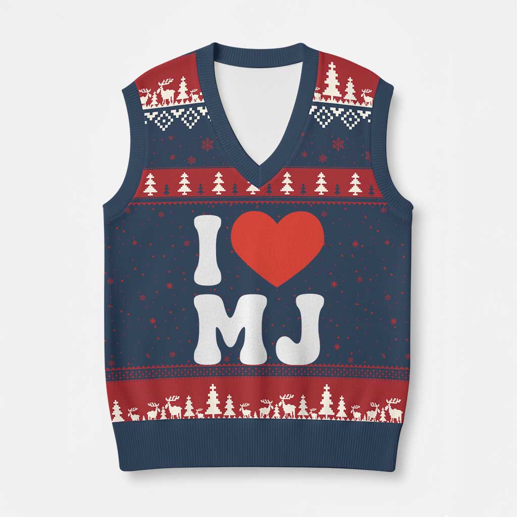 I Heart MJ Classic Graphic Tribute V-Neck Knit Sweater Vest Love Pop Legend Iconic Culture Music Fan Favor