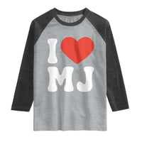 I Heart MJ Classic Graphic Tribute Raglan Shirt Love Pop Legend Iconic Culture Music Fan Favor