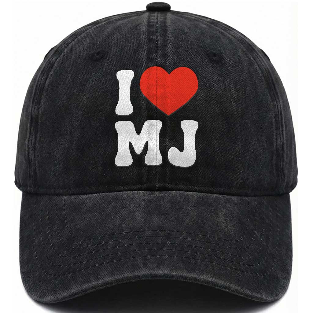 I Heart MJ Classic Graphic Tribute Washed Cotton Baseball Cap Love Pop Legend Iconic Culture Music Fan Favor