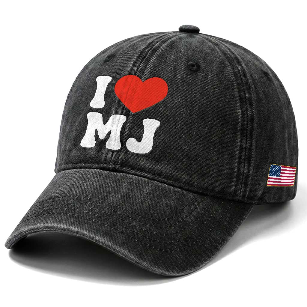I Heart MJ Classic Graphic Tribute Washed Cotton Baseball Cap Love Pop Legend Iconic Culture Music Fan Favor