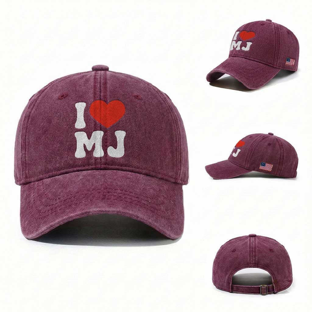I Heart MJ Classic Graphic Tribute Washed Cotton Baseball Cap Love Pop Legend Iconic Culture Music Fan Favor