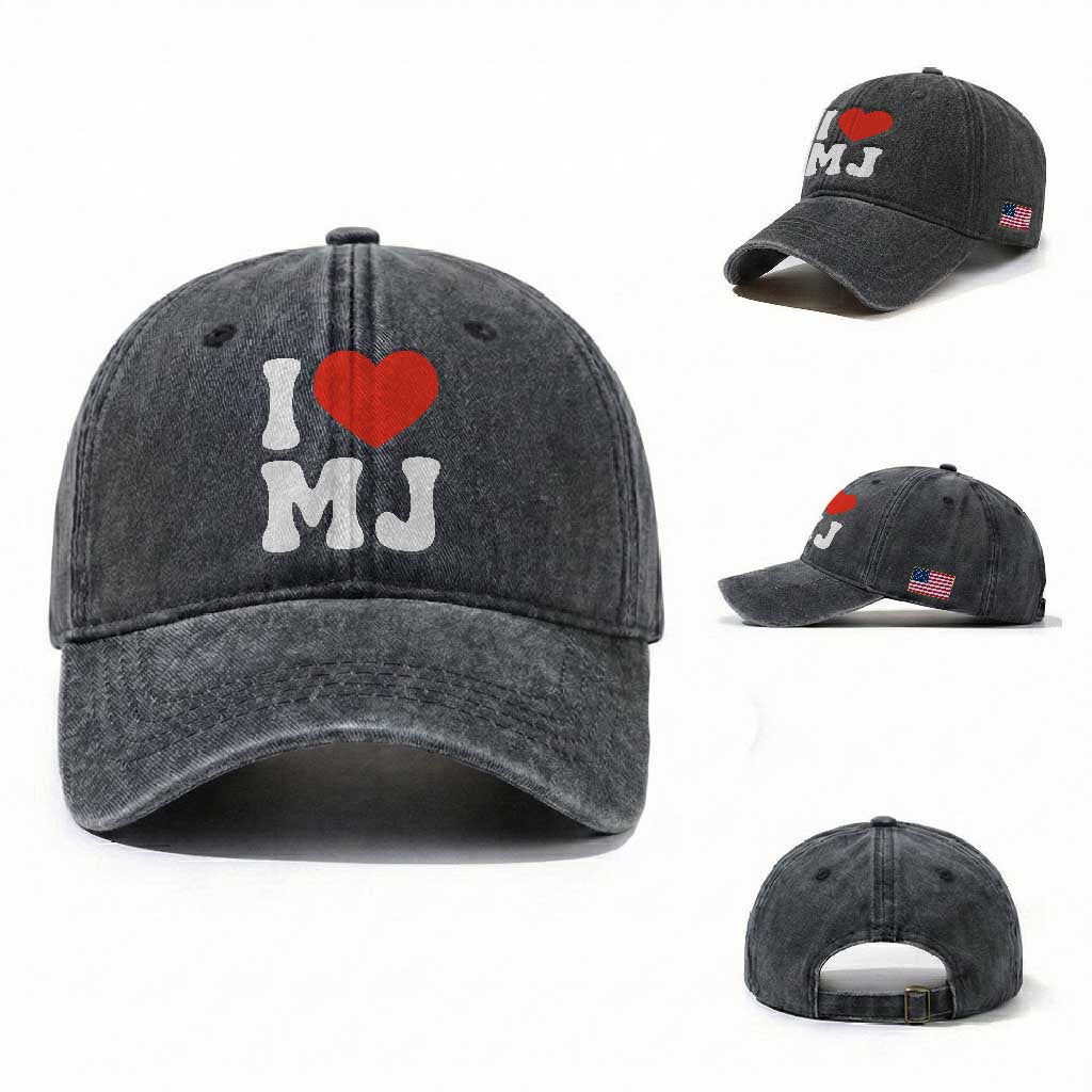 I Heart MJ Classic Graphic Tribute Washed Cotton Baseball Cap Love Pop Legend Iconic Culture Music Fan Favor