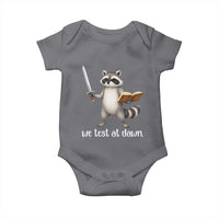 We Test At Dawn Raccoon Warrior Baby Onesie Funny Student Teacher Exam Motivation